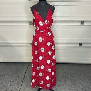Lush Floral Red Maxi Dress Size Small